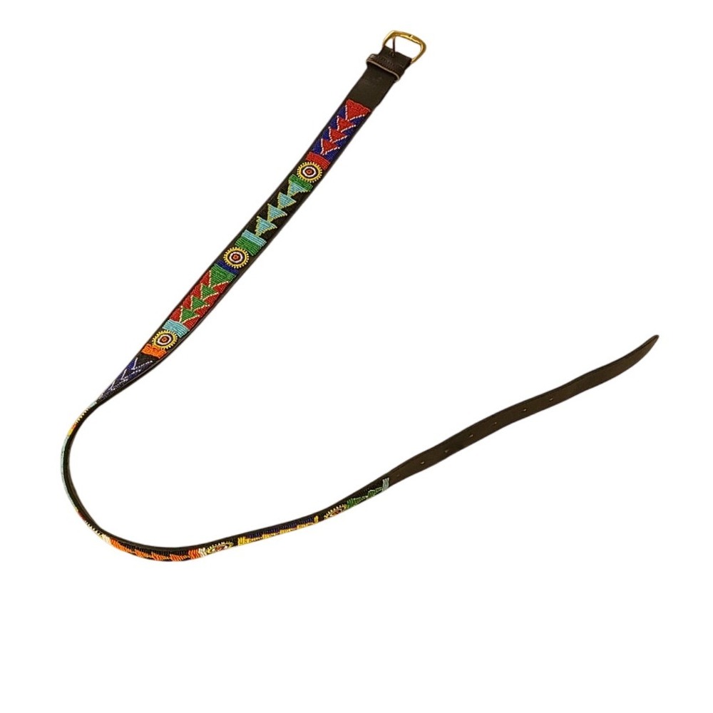 Beaded Leather Belt Bohemian Geometric Pattern Multicolor Mens Accessory